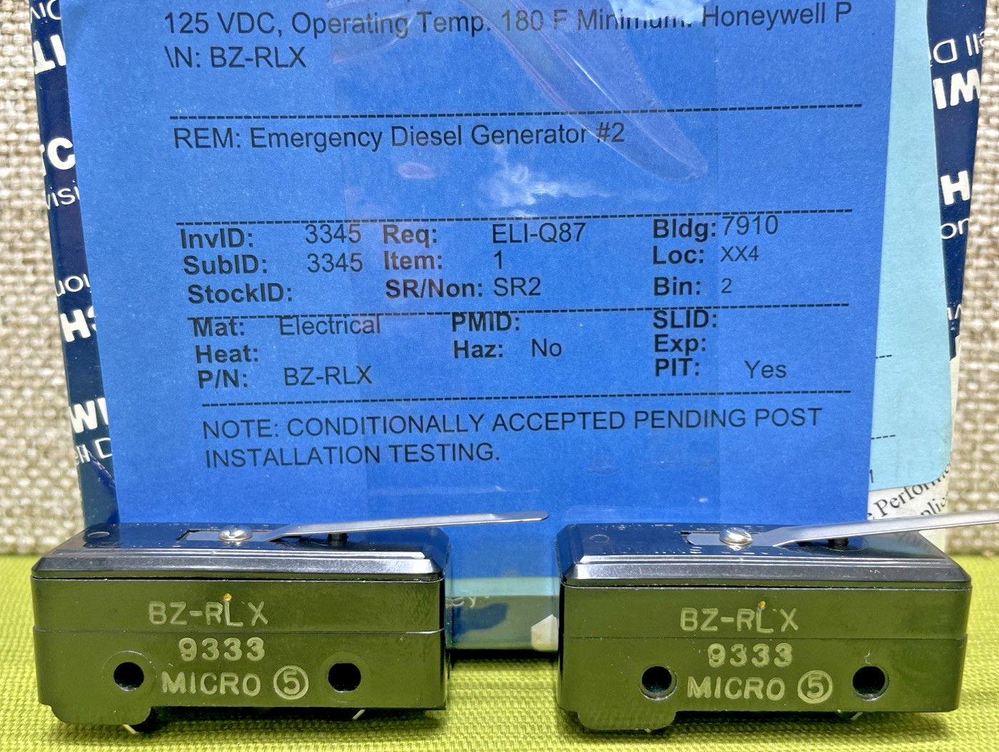 Lot of 2, HONEYWELL BZ-RLX / BZRLX Micro Switch