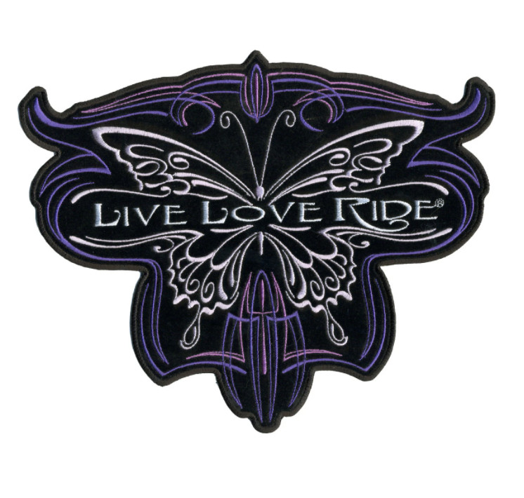 10" LIVE LOVE RIDE METALLIC BUTTERFLY BIKER EMBROIDERED JACKET PATCH