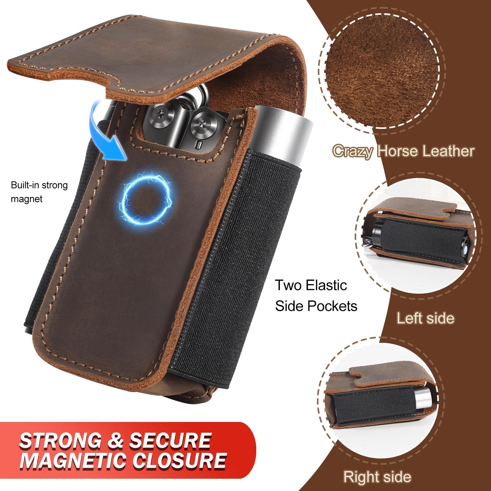 Genuine Leather Pouch for Leatherman Multi-Tool Kit, Darkbrown