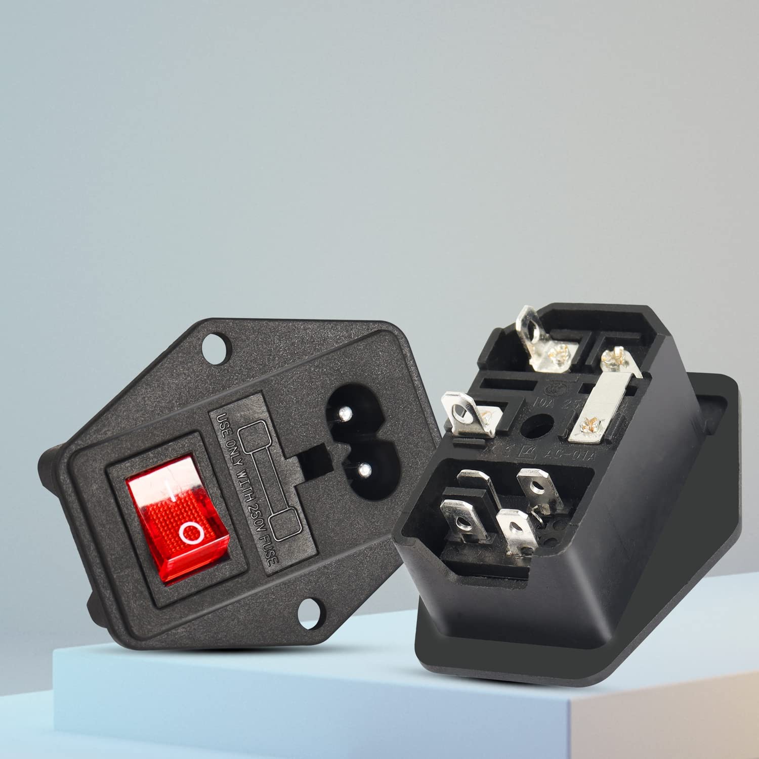 10A 250V Rocker Switch Power Socket Inlet Module Plug 10A Fuse with Indicator...