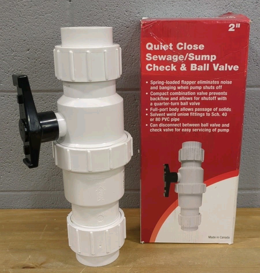 NEW 2" Quiet Close Sewage/Sump Check & Ball Valve 40 Or 80 PVC Pipe