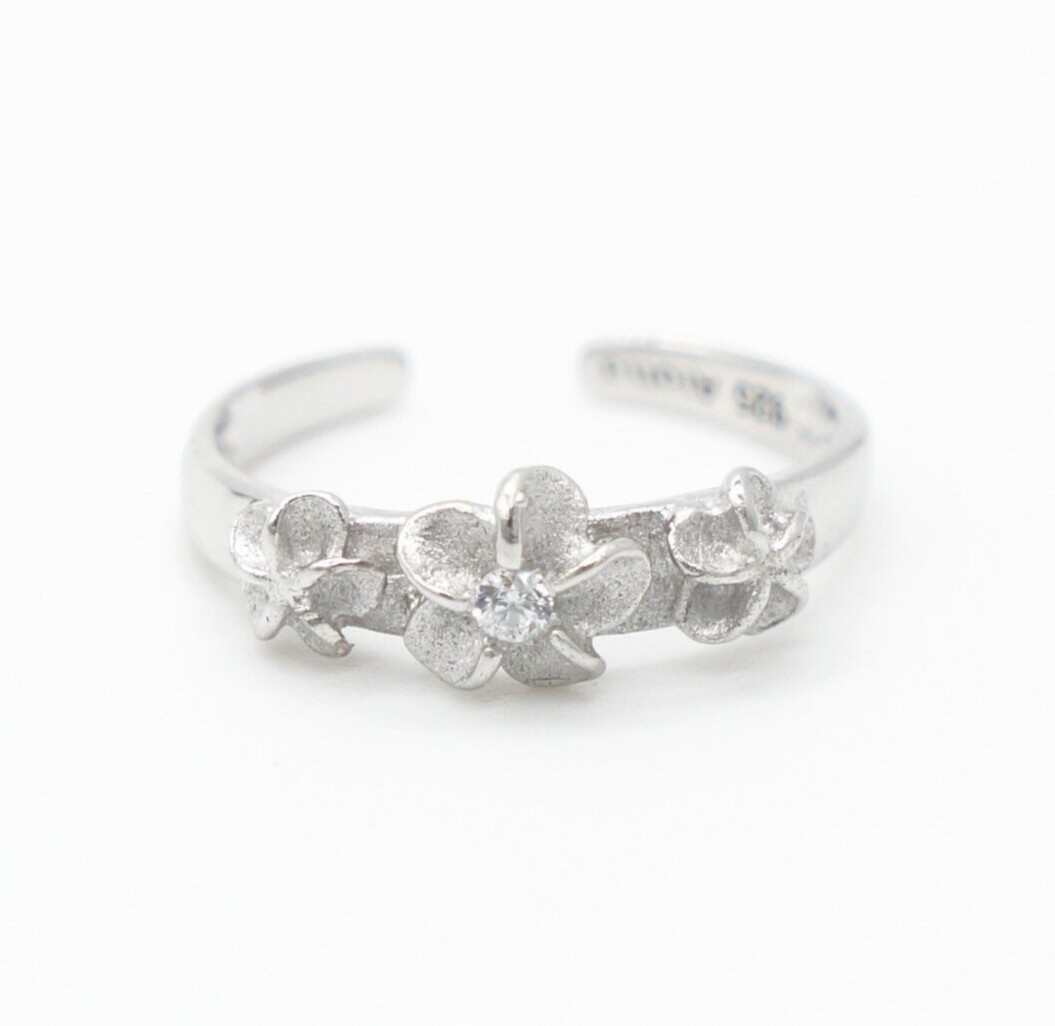 Solid 925 Sterling Silver Adjustable Toe Ring Jewelry- Hawaiian Plumeria Flowers