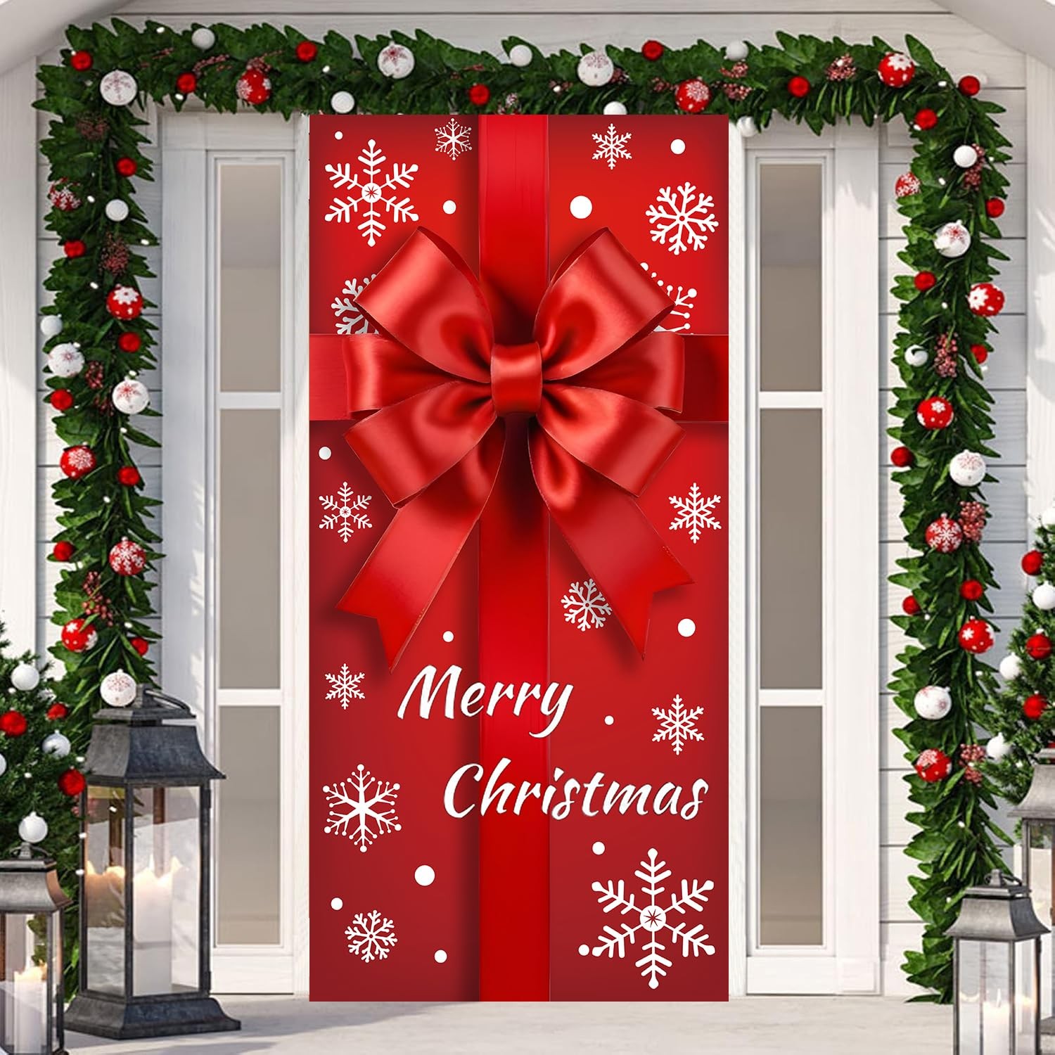 IMISHM Christmas Door Cover 75 x 35 Inch Xmas 35.4 x 74.8 inches, red