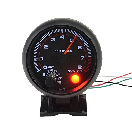 Carrfan- 3.75" Car Universal Black Tachometer Gauge White Inter Shift Light 0
