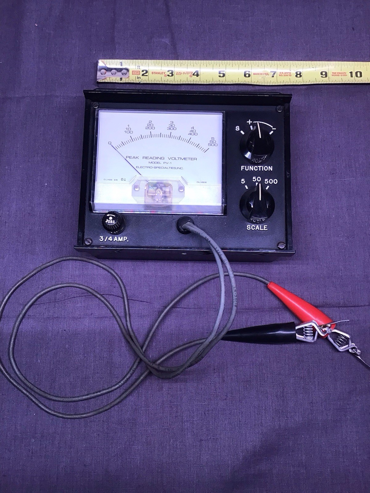 Electro-Specialties Peak Reading Voltmeter PV-1 tested good with clips NICE!