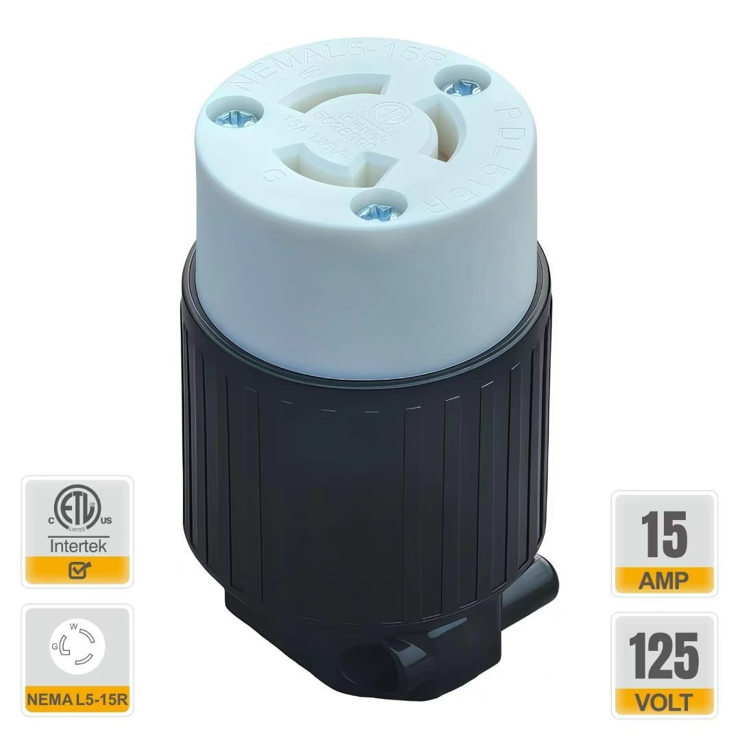 NEMA L5-15R Locking Receptacle Connector, 15A 125V, 2 Pole 3 Wire ETL Certified
