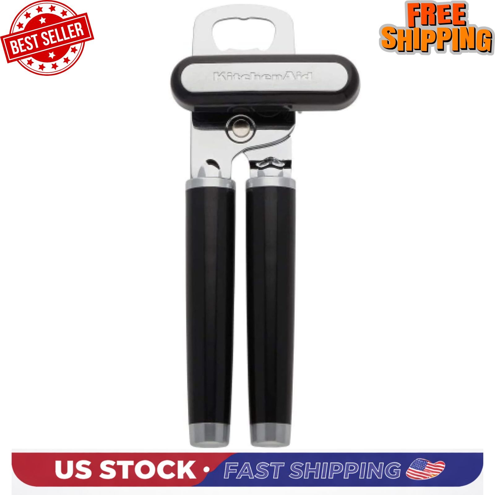 Multifunction Can Opener & Bottle Opener Stainless Steel Wheel Black