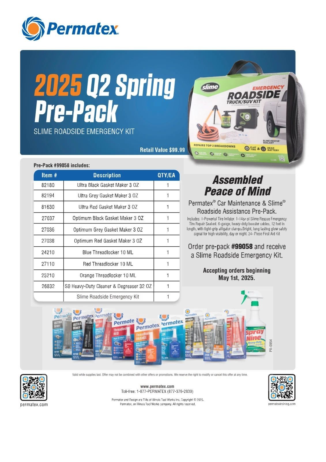 Emergency Roadside Truck/SUV Kit plus Permatex Car Maintenance 99058