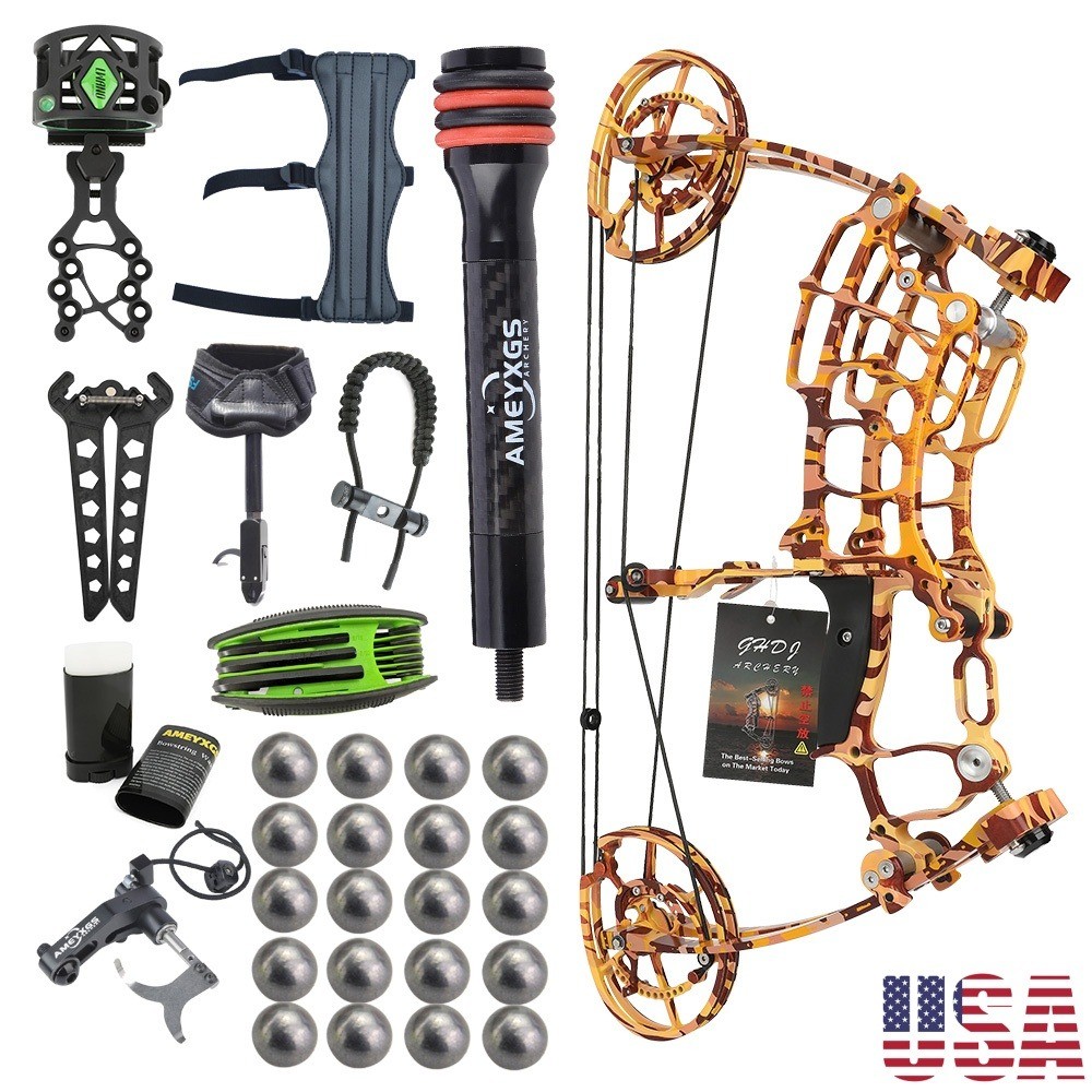 30-60lbs Dual-use Compound Bow Kit Steel Ball Arrows Fishing Sports Field Target