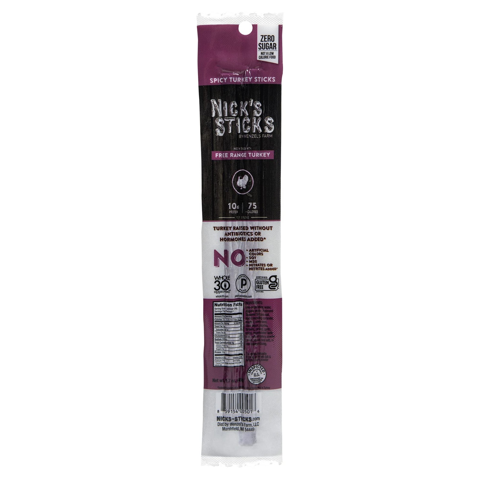 Nick's Sticks Clean & Balanced Spicy Free Range Turkey Snack Sticks | Made in...