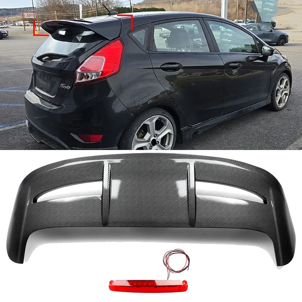 For 2008-19 Ford Hatchback Fiesta Carbon Fiber Rear Trunk Spoiler Wing LED Style