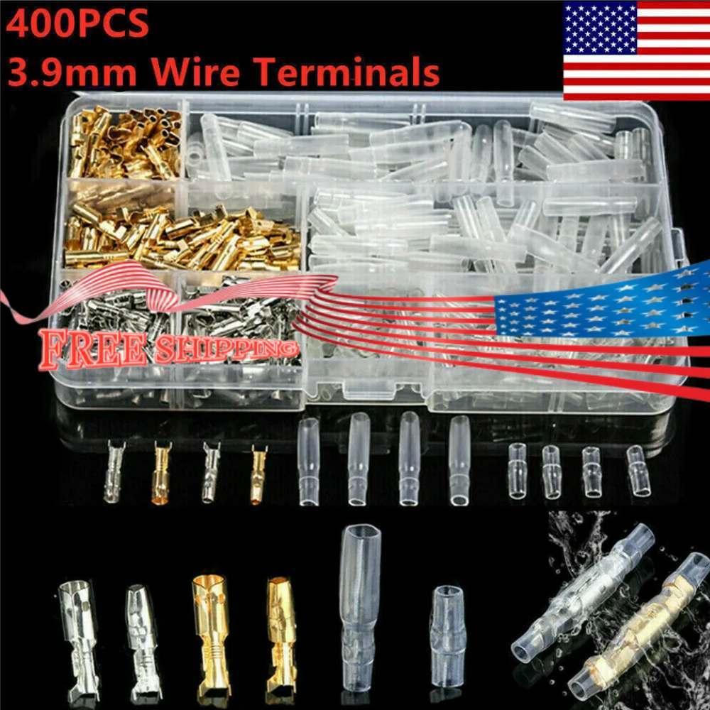 400PCS 4.0mm Car Motorcycle Brass Bullet Connectors Male&Female Wire Terminals