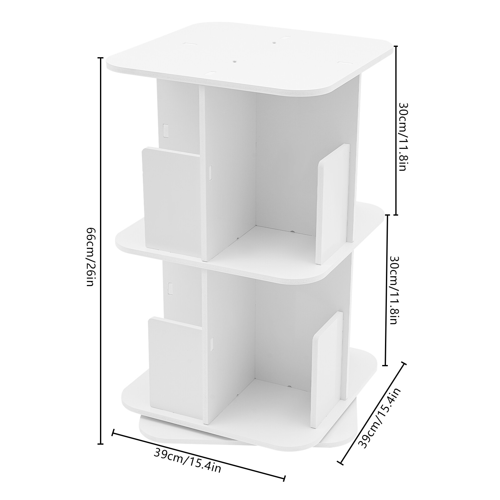 2-Tier Rotating Bookshelf - Compact White Bookcase for Corner Storage