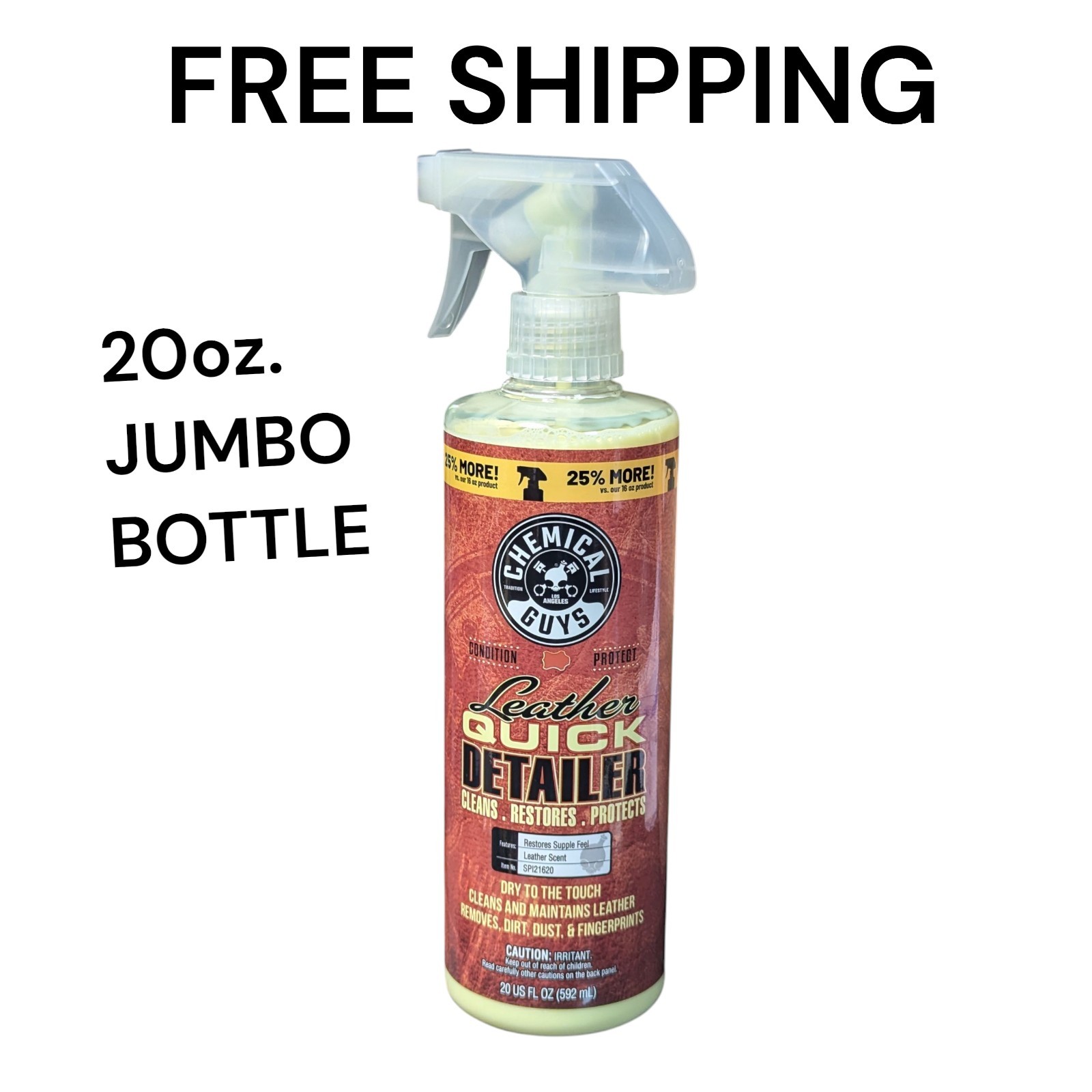 Chemical Guys SPI21620 Leather Quick Detailer Restorer (20 oz) JUMBO BOTTLE USA