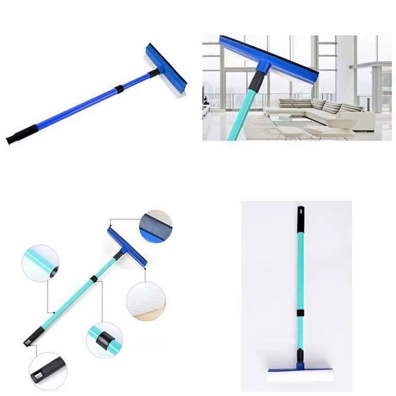 2-in-1 Telescopic Window Cleaner Wiper Sponge Brush Long Handle Mop Tool