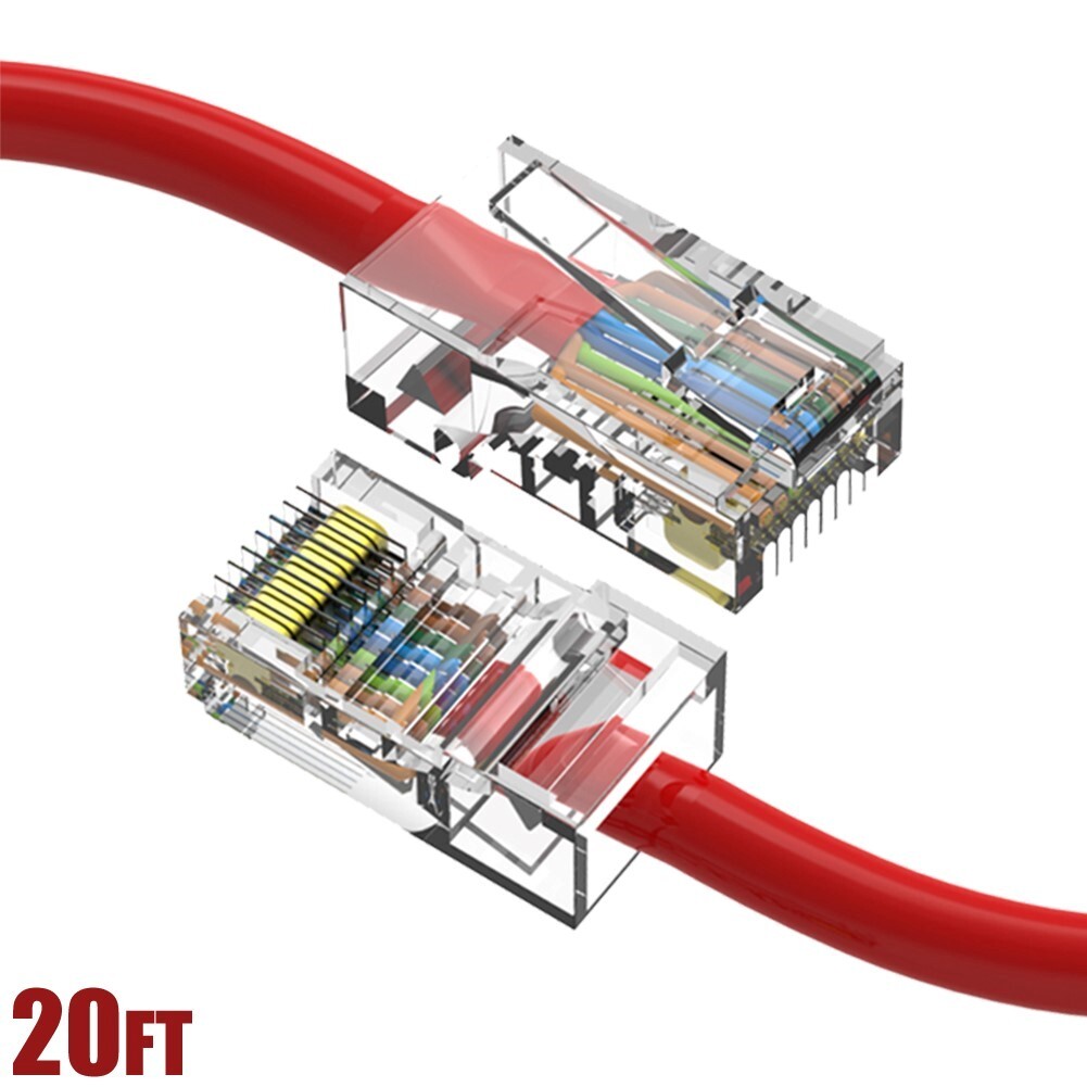 20FT Cat5E RJ45 Network LAN Ethernet UTP Patch Non-Boot Cable Copper Wire Red