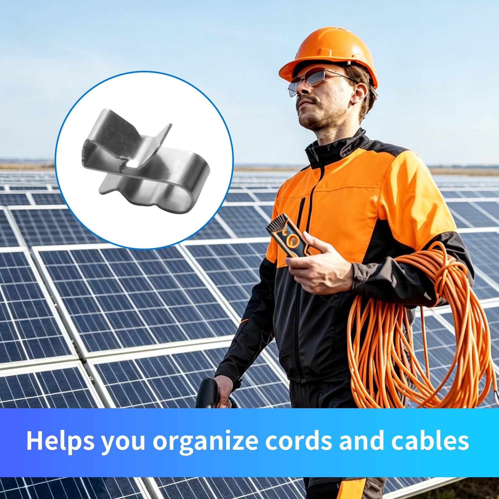 Solar PV Cable Clip 50 Pcs 304 Stainless Steel Cable Manager for Solar Array