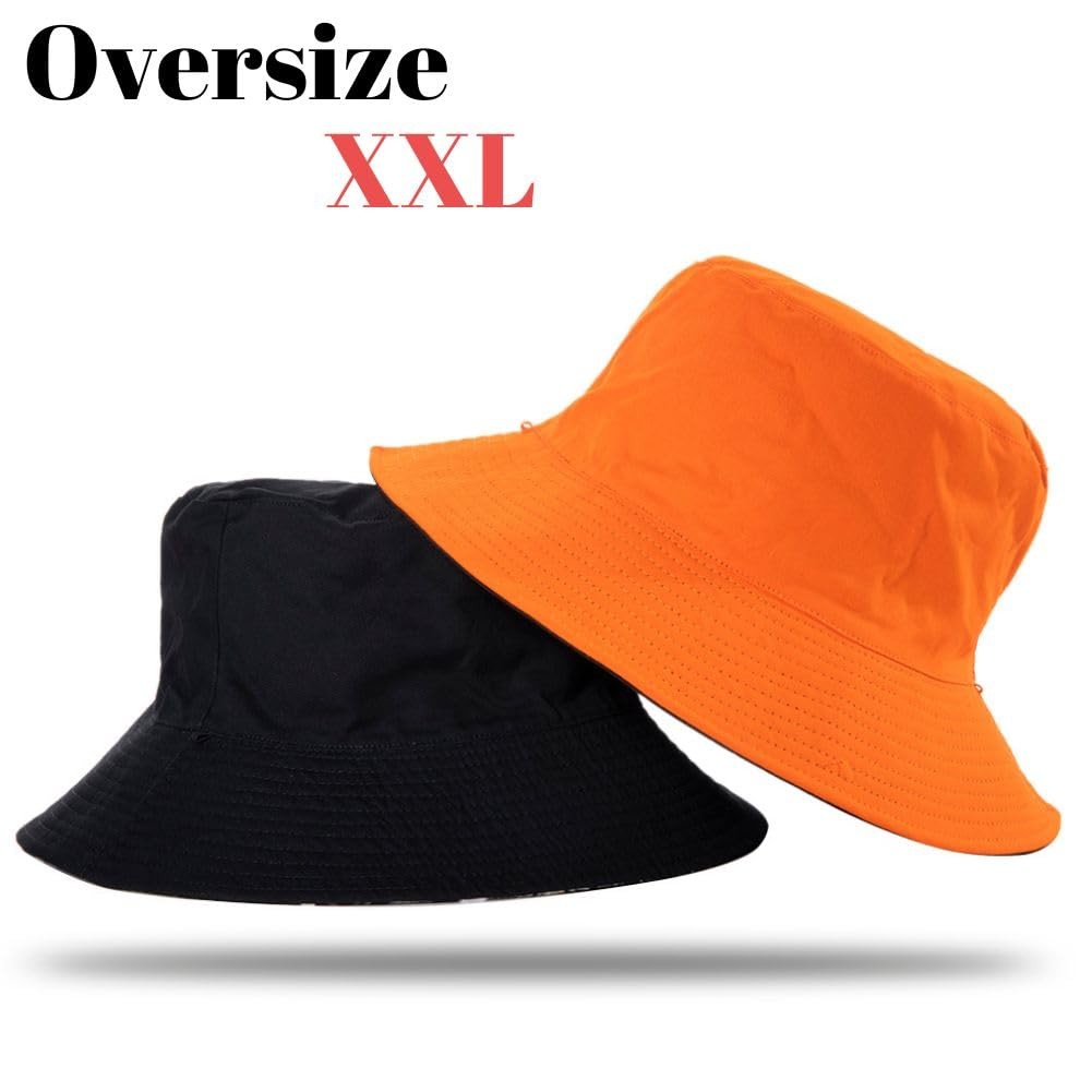Oversize XXL Bucket Hat Reversible Extra Large Sun XX-Large, Black-orange