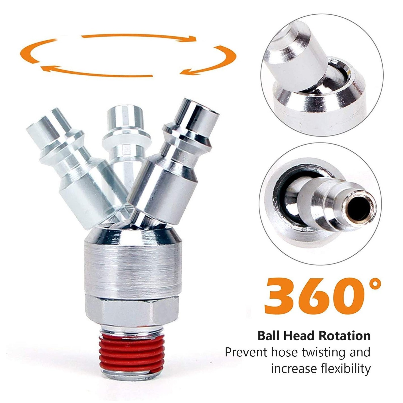 Flexible Use Set of Two 1/4 NPT Pneumatic Connectors with Full Rotation Ability