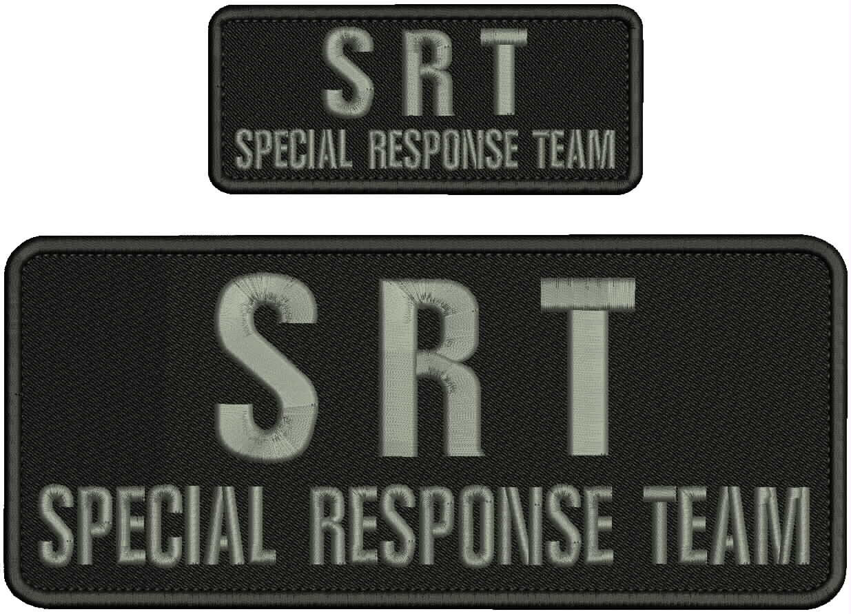 S R T/SPECIAL/RESPONSE/TEAM EMB PATCH 4X10 AND 2X5 hook on back GRAY ON BLACK
