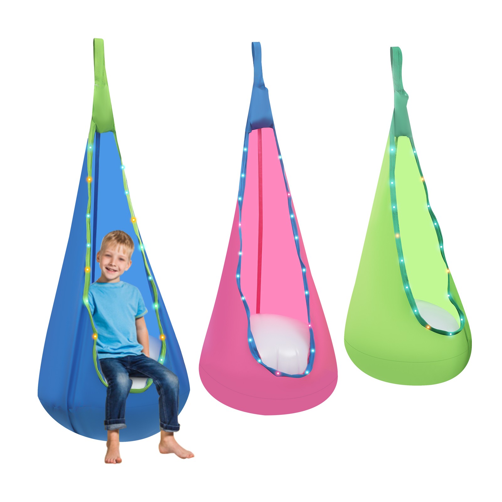 3pcs Light Up Kids Pod Swing Seat Swing Chair for Kids Indoor & Outdoor Remote