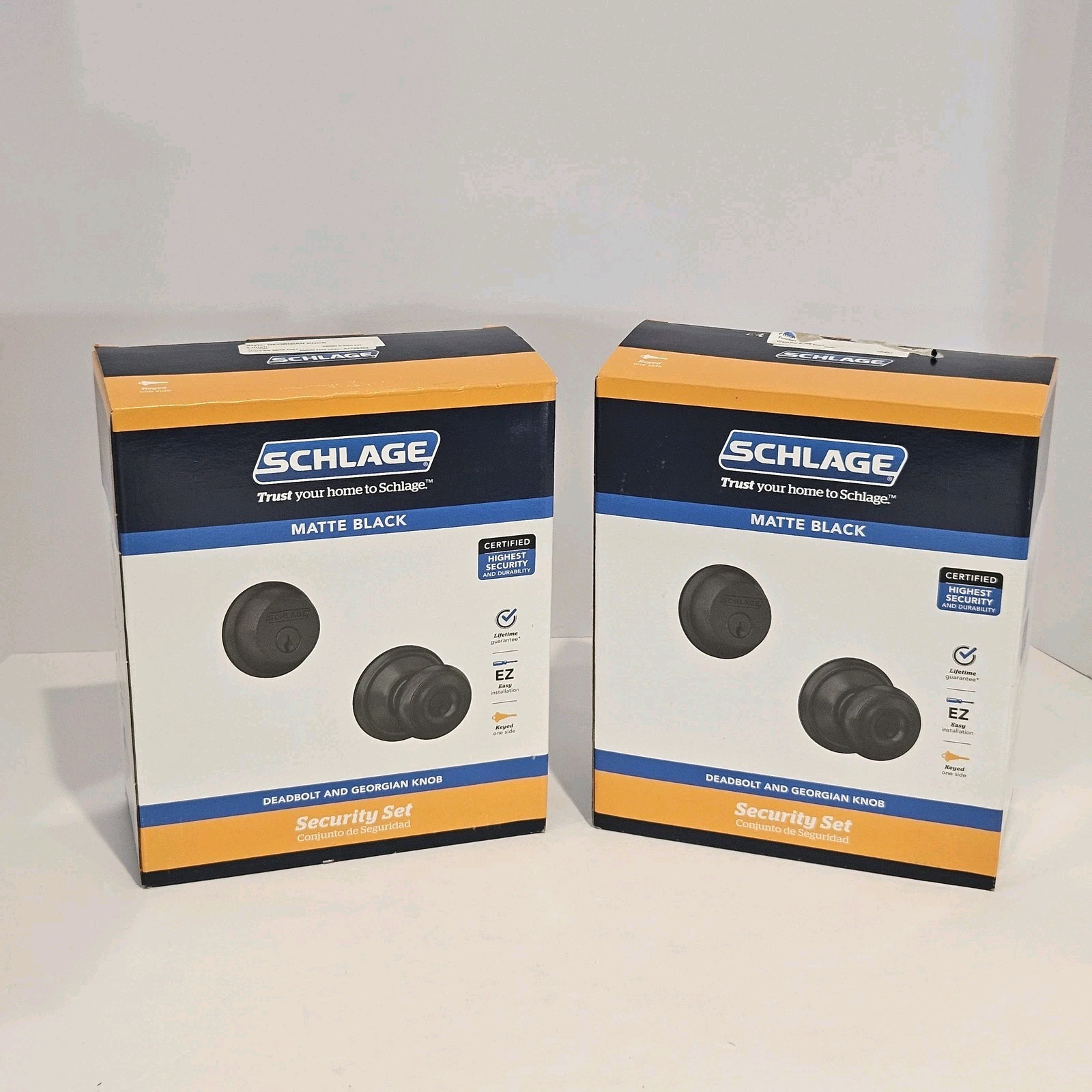 *PARTIAL* Lot of 2 - Schlage Georgian Entry Door Knob Deadbolt Set Matte Black