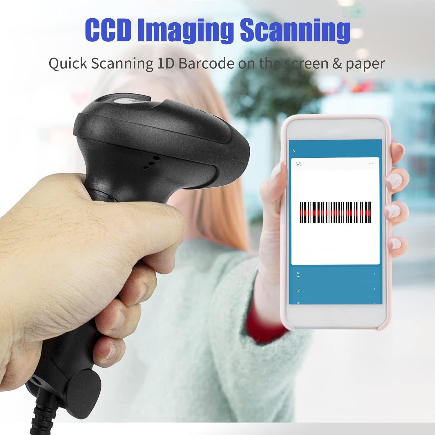 USB 1D Barcode Scanner, Handheld Wired CCD Barcode Reader | Supports Screen S...