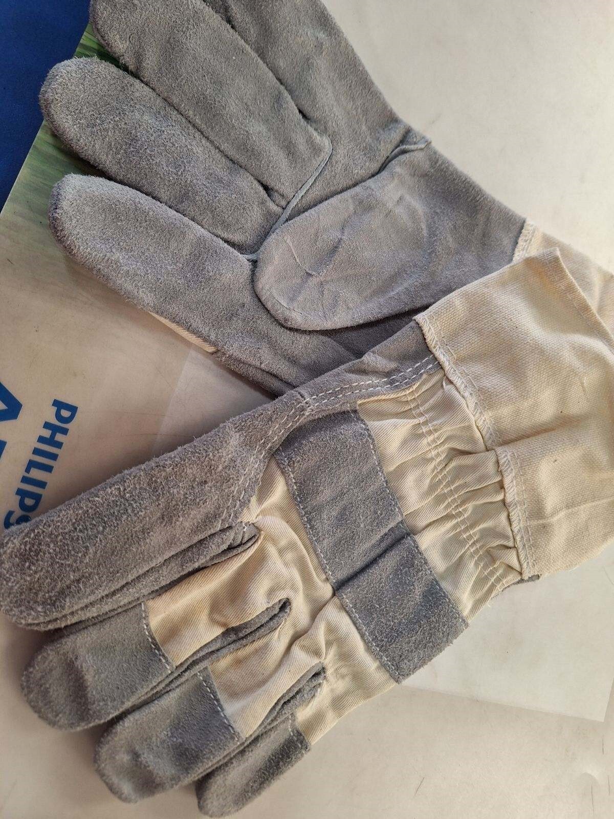 Leather Double Palm Thumb Fingertips Size L Work Gloves Cut Resistant Free Ship