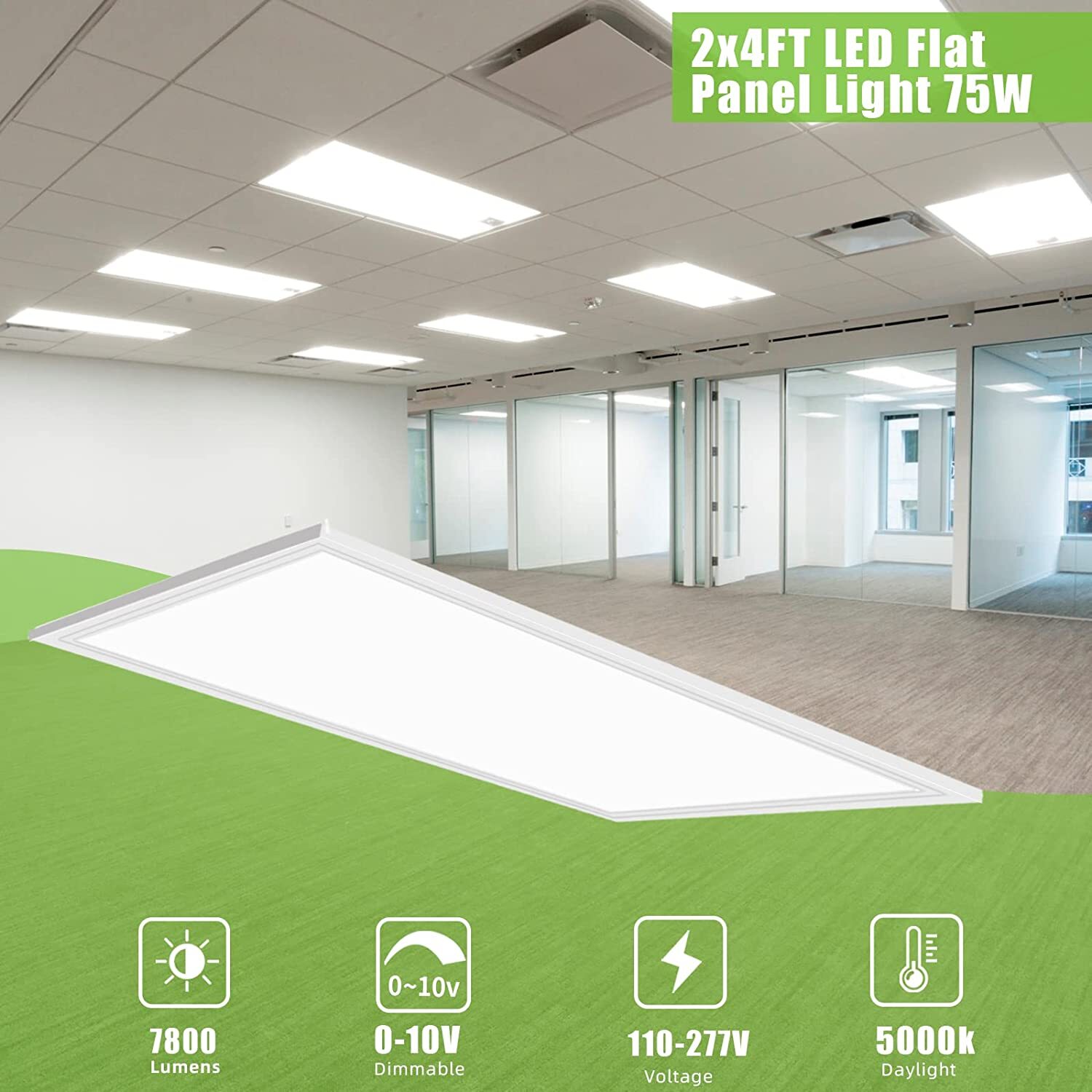 2x4 LED Flat Panel 5000K Light Fixture White,4pack 75W,Drop Ceiling Office Light