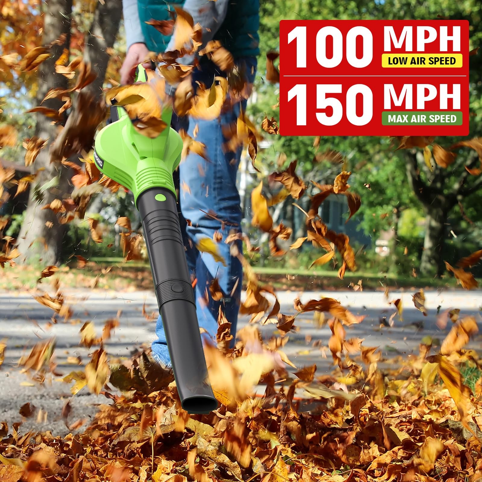 Leaf Blower Cordless, 20V Electric Cordless Leaf Blower with 8000mAh Battery ...