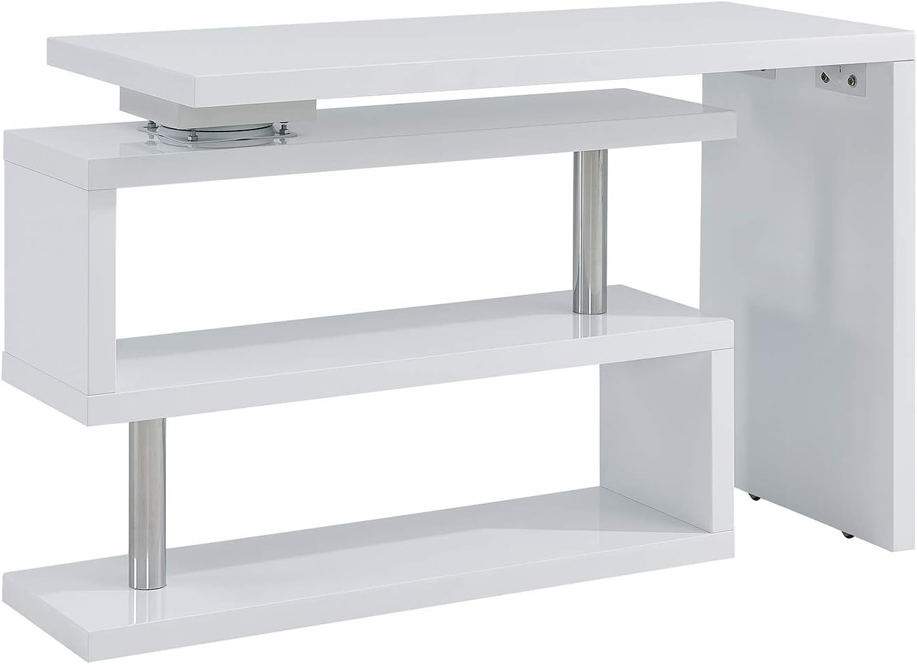 Yates Multifunctional Corner/L Desk W/ Shelves, White-Chrome