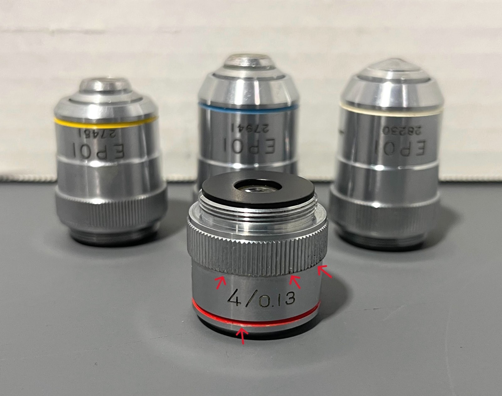 Mixed Lot of EPOI 4/0.13 10/0.25 40/0.65 OiL 100/1.25 Microscope Objectives