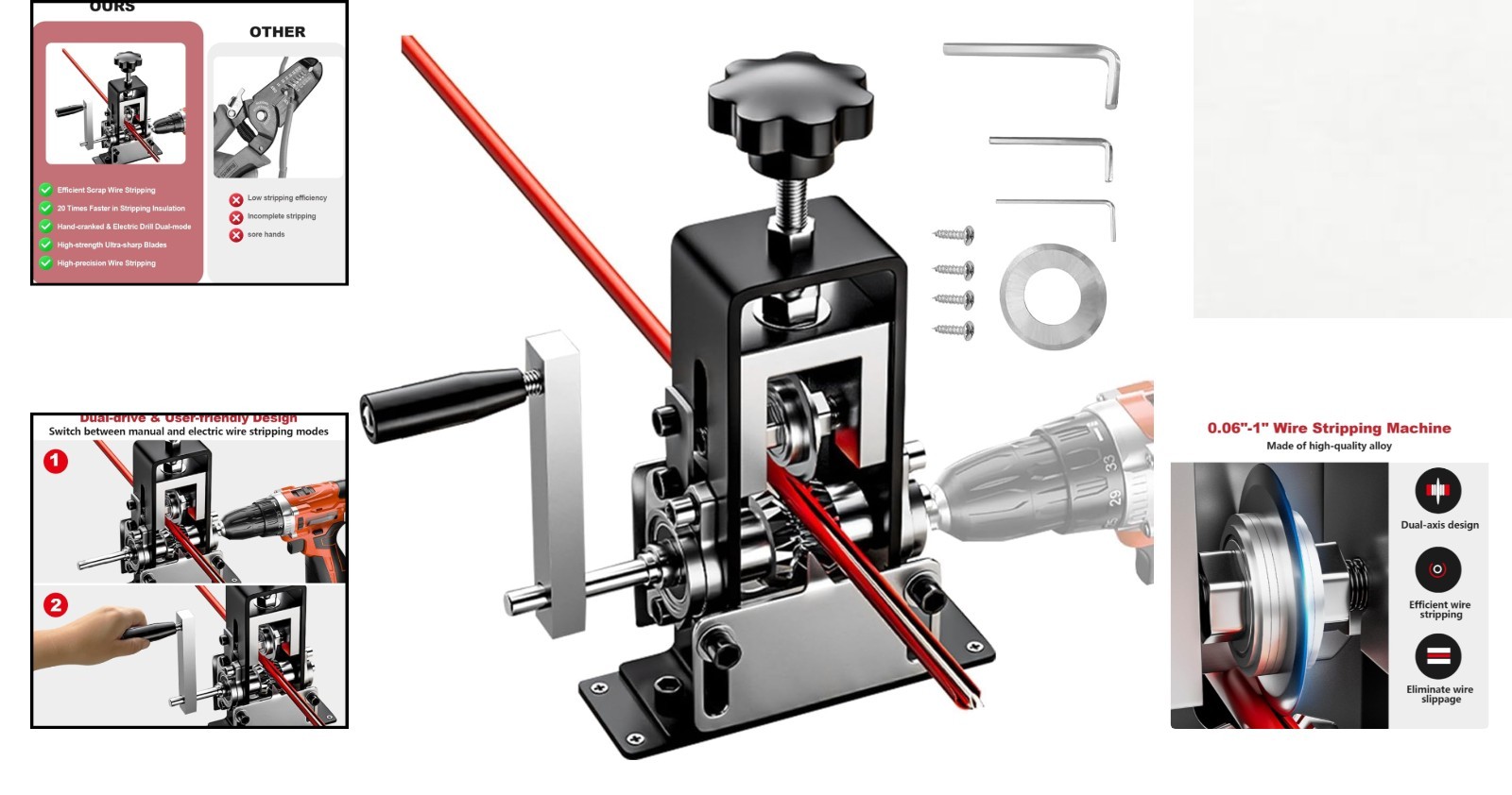 Versatile Hand Crank and Drill-Powered Wire Stripper for Scrap Recycling
