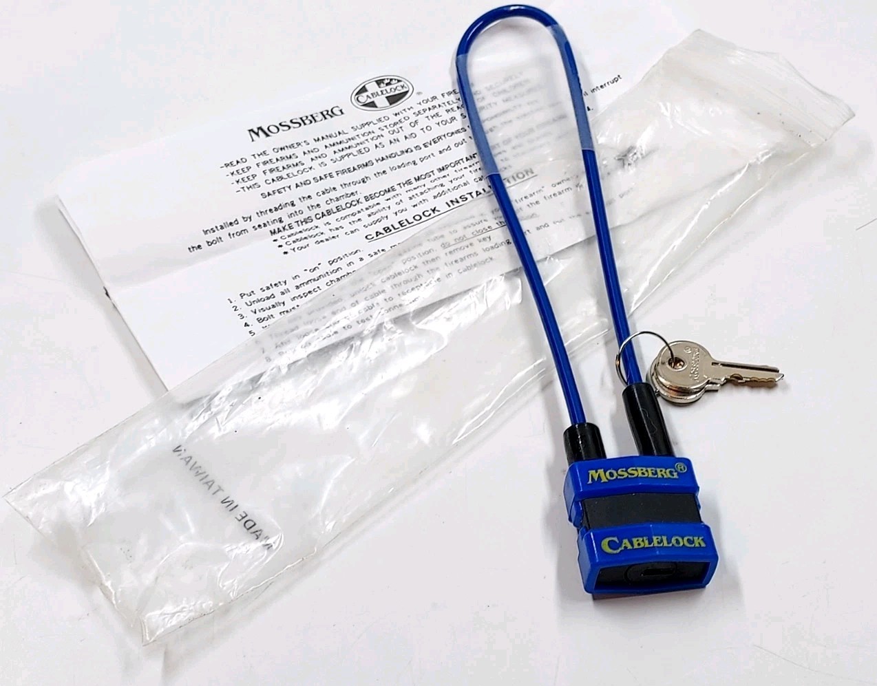 MOSSBERG Cable Lock Gun Firearm Lock Blue Instructions 2 Keys New