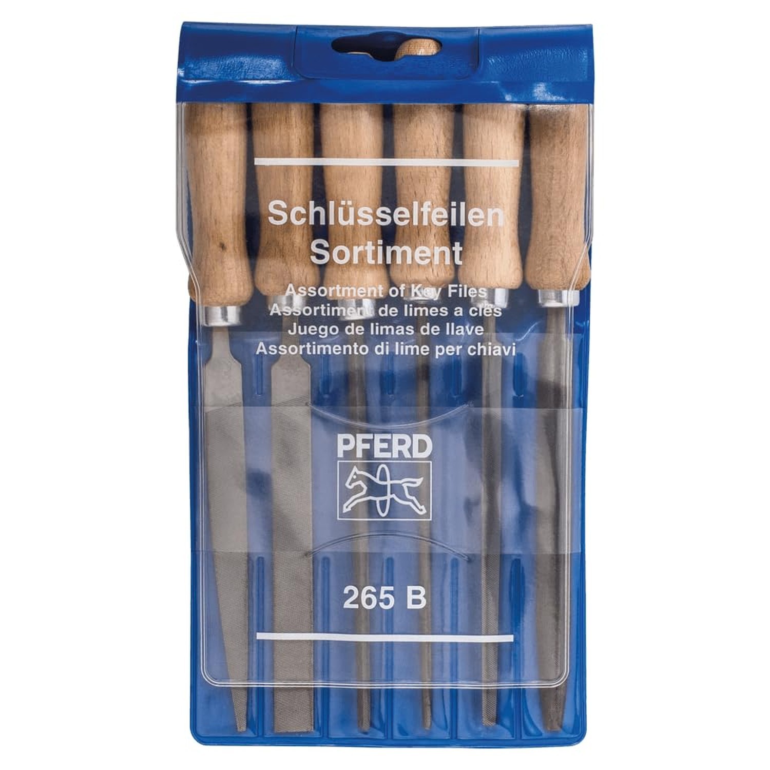 PFERD 4" Key File Set 265 B, 6-Piece – with Wooden Handles & Plastic Pouch