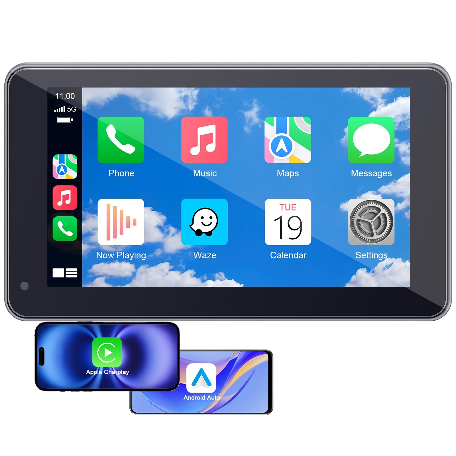 7” Wireless Apple CarPlay & Android Auto Screen - Portable Car Display with AirP