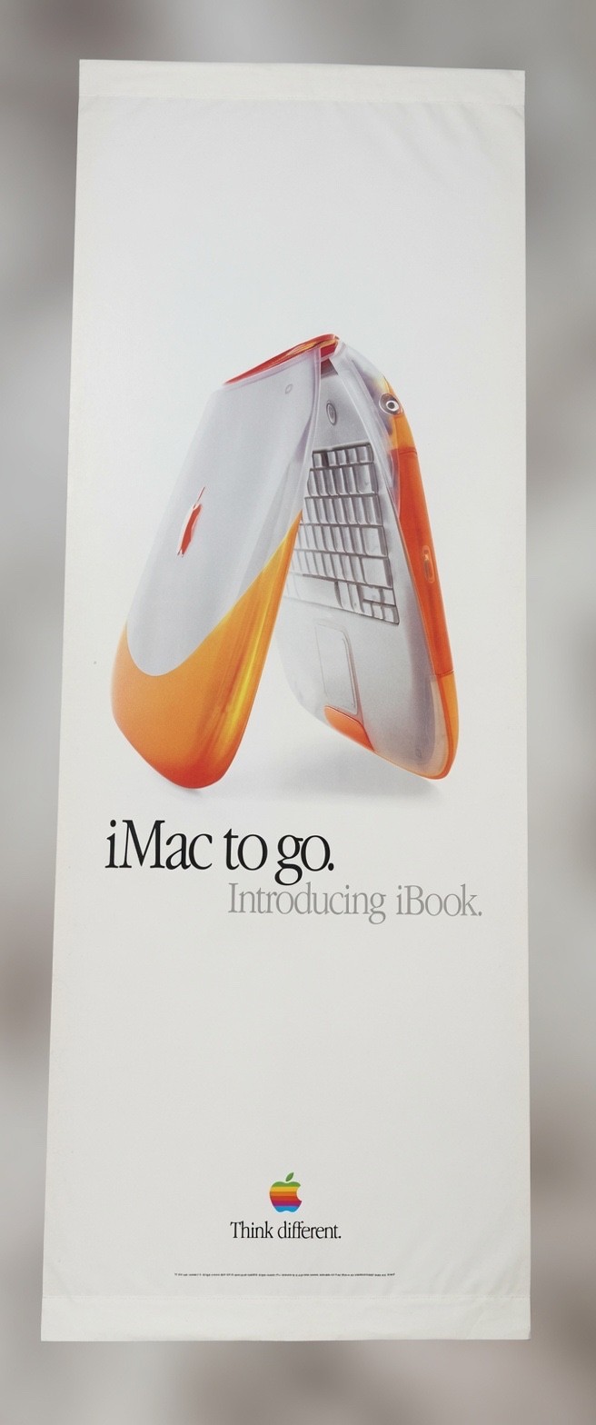 Apple cloth fabric banner iBook tangerine orange NOS Vintage