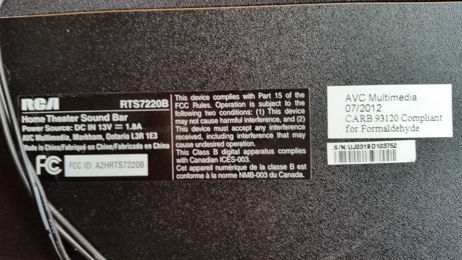 RCA Model RTS7220B Home Theater Bluetooth Soundbar