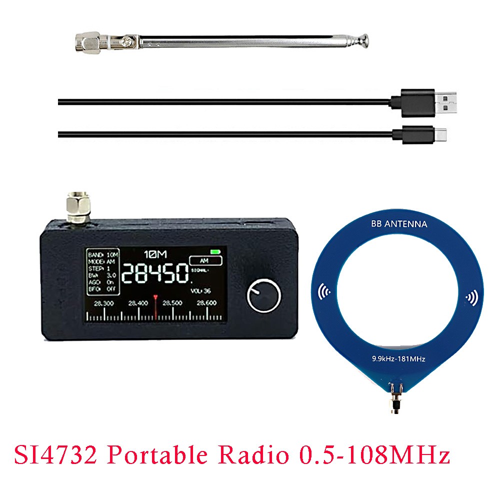 SI4732 Portable Radio 0.5-108MHz LSB USB AM FM Mini Pocket Radio 1.9inch Display