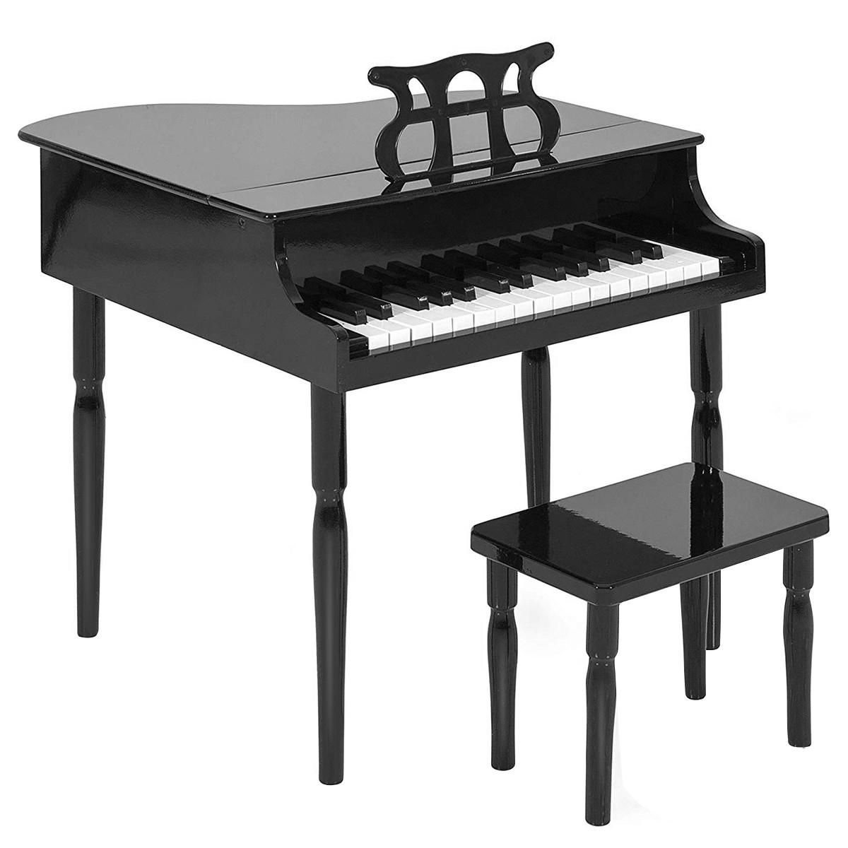 30-Key Classic Baby Grand Piano Toddler Toy Wood w/ Bench & Music Rack Black
