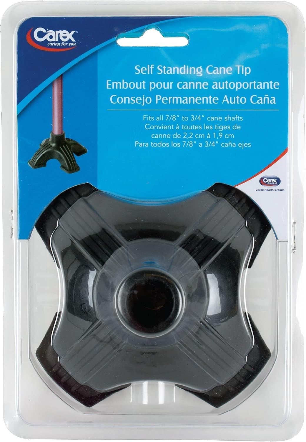 Rubber Cane Tip with Four Pronged Base for Stability and Balance Black