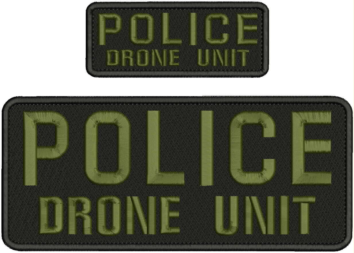 POLICE DRONE UNIT EMBROIDERY PATCH 4X10 AND 2X5 VELCR@ On Back Od Grenn On Black