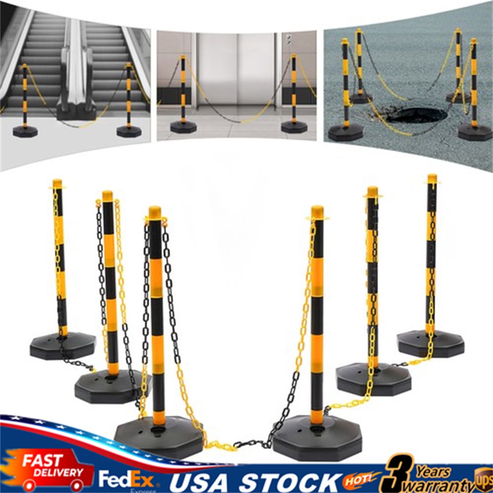 6 Pack Traffic Safety Bollard Street Stanchion Construction Parking Barrier Post