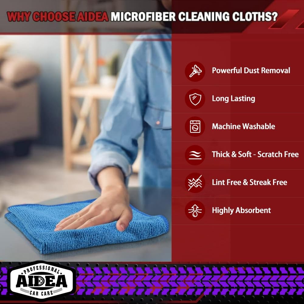 AIDEA Microfiber Cleaning Cloth 20PK, Yellow Blue Green