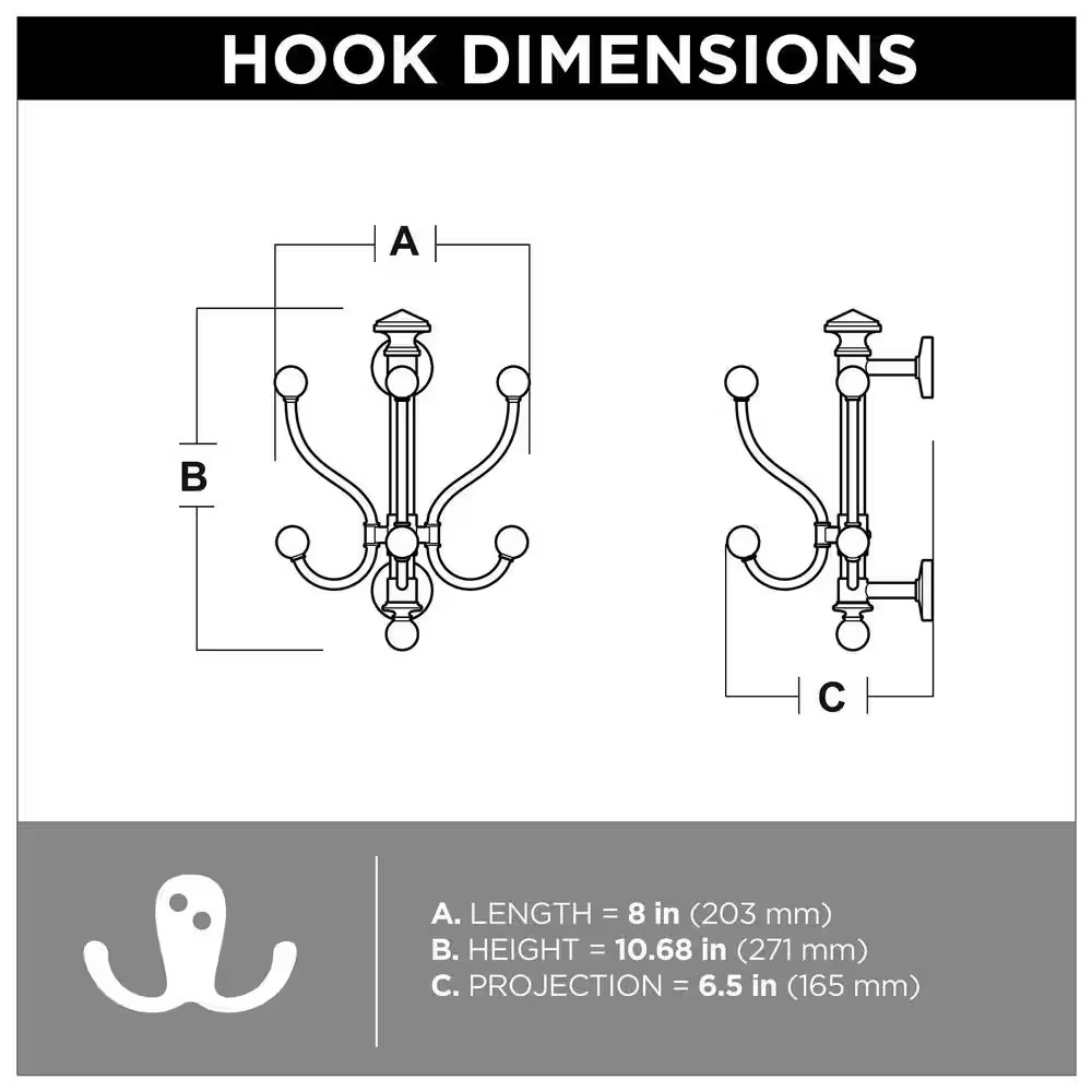 11 In. L Satin Nickel Classic Vertical Coat and Hook Rail