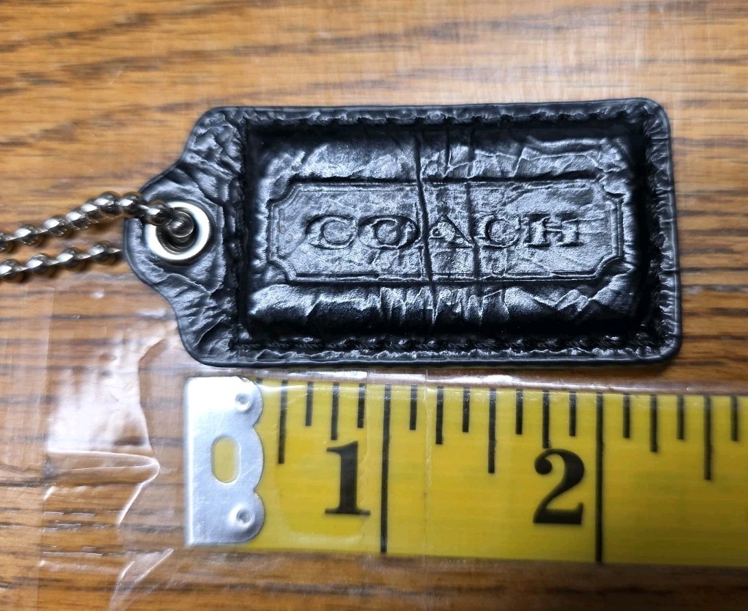 Coach Hangtag Black Patent Leather Front And Back With Silver Chain