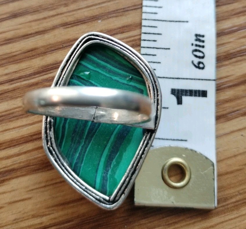 Silver Malachite Green Statement Ring. Size 8.75