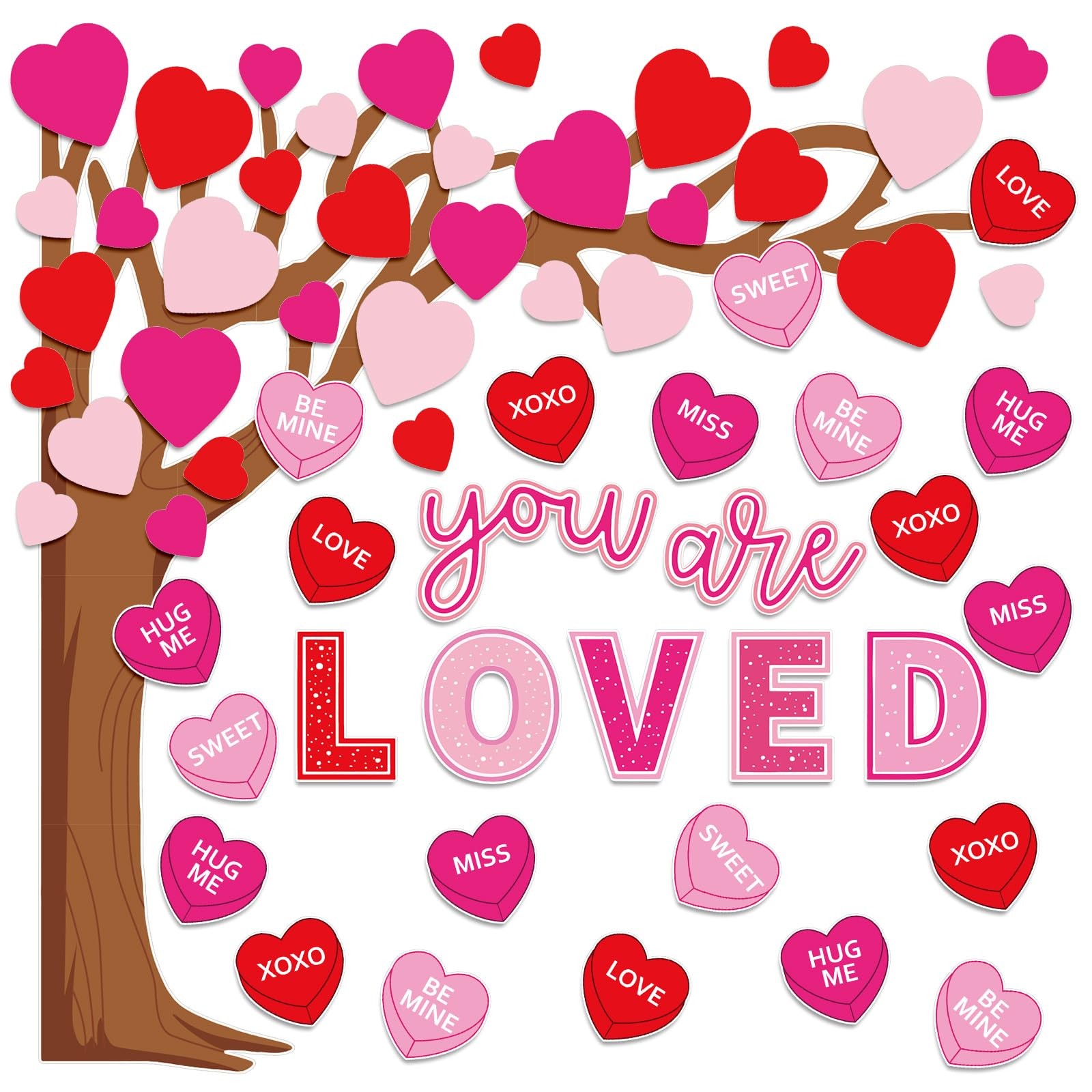 99Pcs Valentine's Day Tree Bulletin Board Decoration Red Pink Heart Classroom T