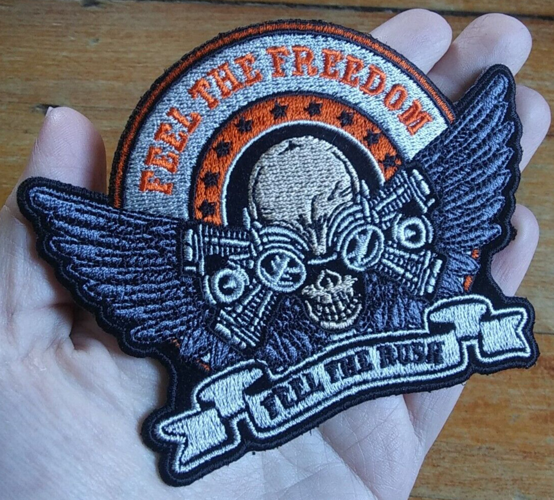 Winged Death Skull ~ Feel The Freedom Feel The Rush ~ Motorcycle Biker Patch