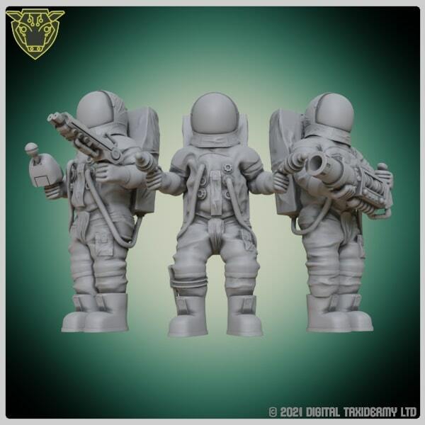 3 apollo spaceman Miniatures 28mm tabletop gaming for scifi gaming and rpg